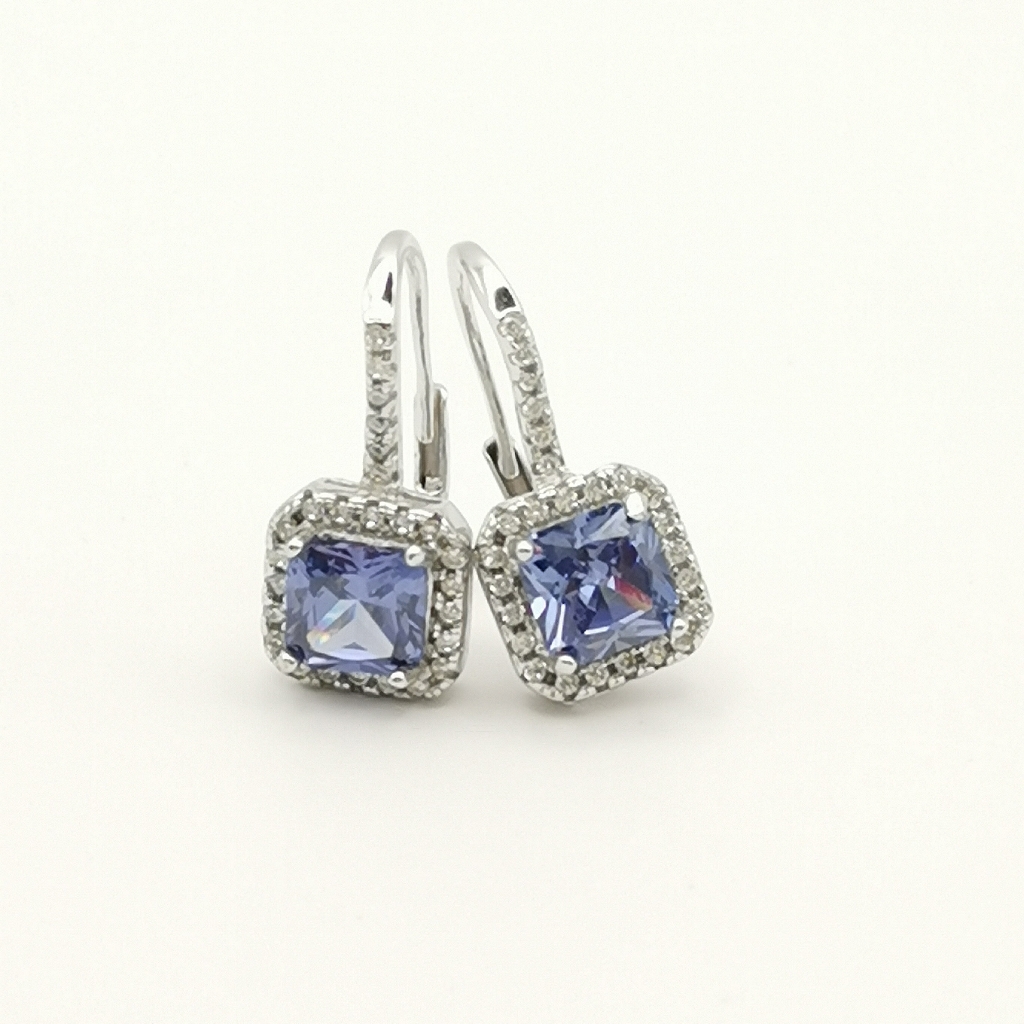 Sterling Silver Cz Sapphire Cz Square Cut Earrings Lever Backs